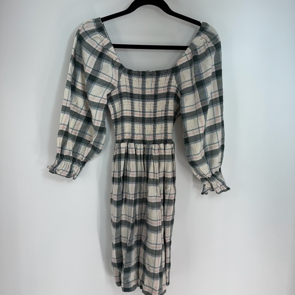 MadeWell Plaid Cinched Bust Long Sleeve Mini Dress - Picture 3 of 4